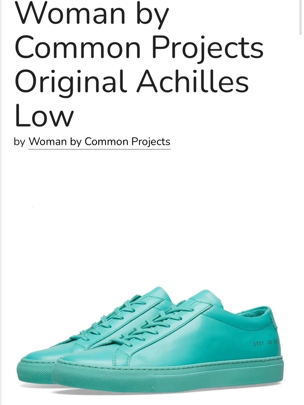 Common Projects Original Achilles Low in Rare Mint Turquoise Size 7